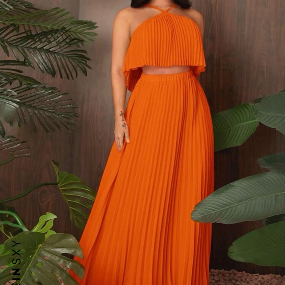 Two piece-orange top and long  skirt